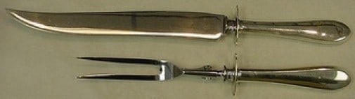 Gorham Old Colony New Sterling Silver 2pc Roast Carving Set: Gorham Old Colony New Sterling Silver 2pc Roast Carving Set Elevate your dining experience with this exquisite Old Colony New by Gorham Sterling Silver Roast Carving Set. This two-piece set features a
