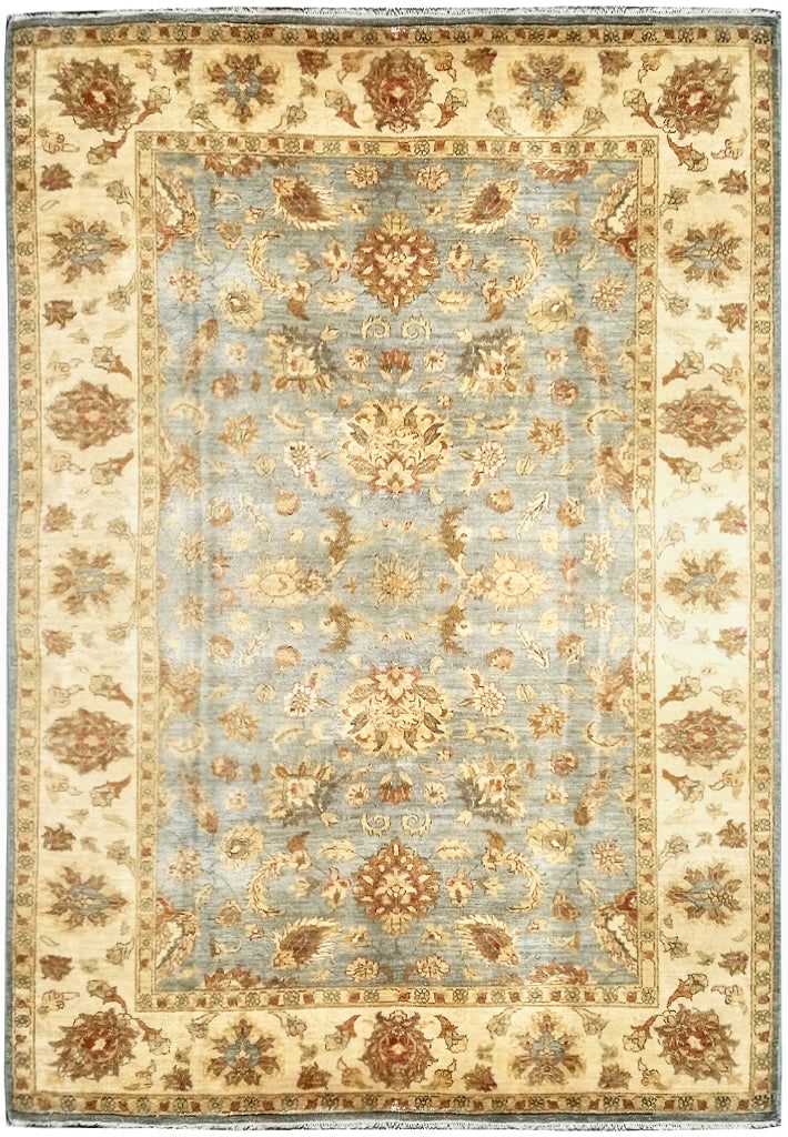 Handcrafted 6' x 8' Light Blue Gold Jaipur Area Rug: Handcrafted 6' x 8' Light Blue Gold Jaipur Area Rug Free continental US Shipping Transform your home with this stunning 6' x 8.6' Light Blue Gold Quality Jaipur Rug, a perfect blend of elegance and co