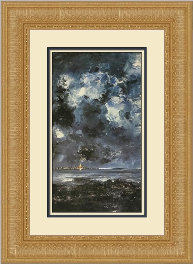 August Strindberg The City Custom Framed Impressionist Print: August Strindberg The City Custom Framed Impressionist Print This exquisite custom framed print titled 'The City' by renowned artist August Strindberg showcases a stunning impressionist style. Created