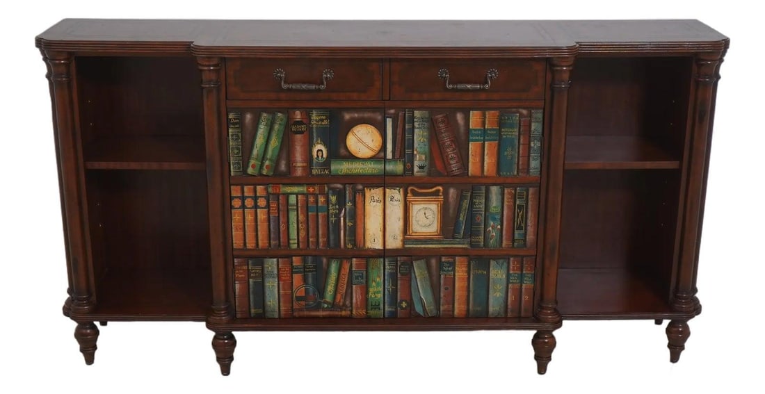Mahogany Bookcase Credenza with Bookspline Doors and Leather Top (1 of 10)