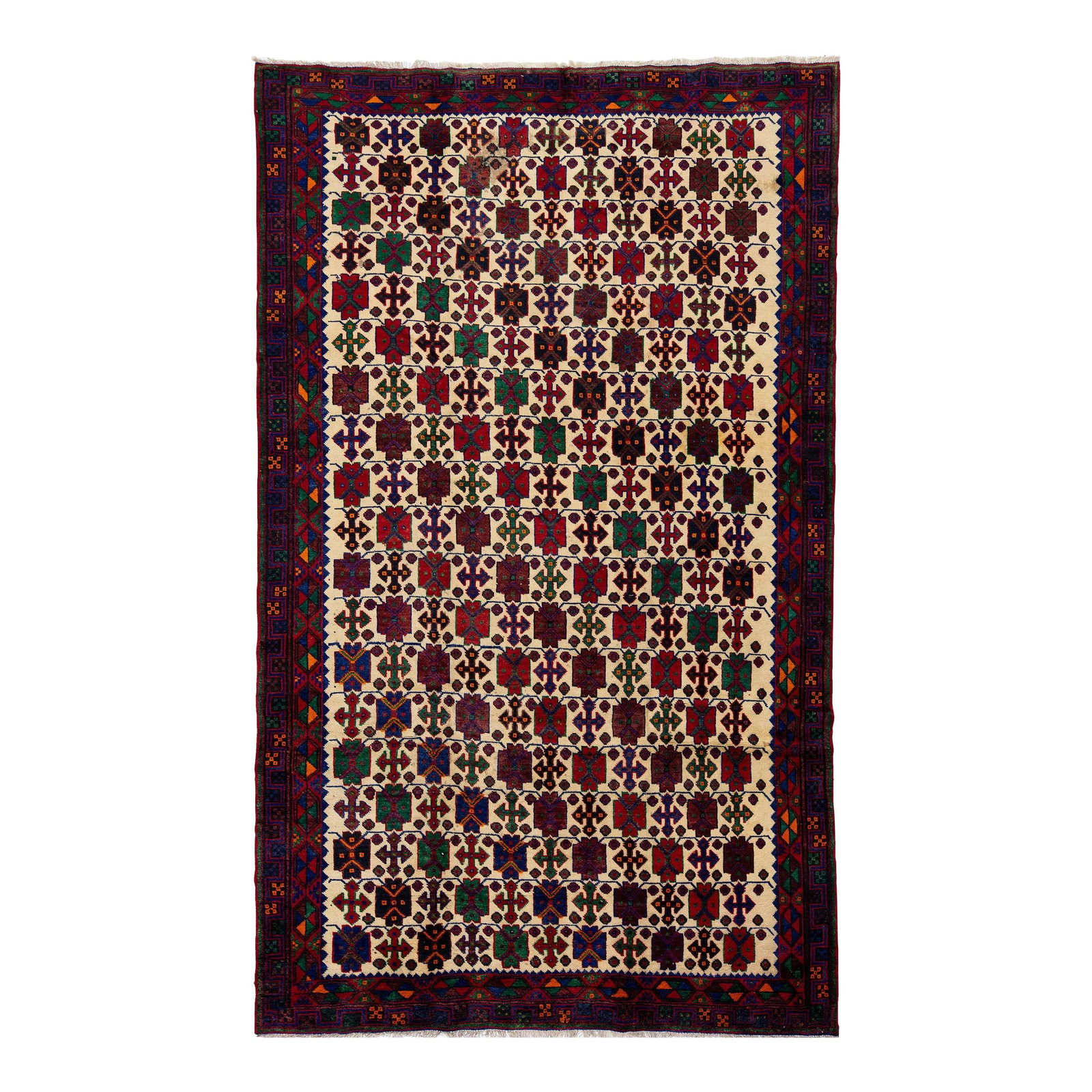 Vintage Bidjar Hand-Knotted Wool Rug Multicolor Geometric Design 6'8 x 11': Vintage Bidjar Hand-Knotted Wool Rug Multicolor Geometric Design 6'8 x 11' Enhance your space with this exquisite vintage Bidjar hand-knotted wool rug, showcasing a stunning beige field adorned with m