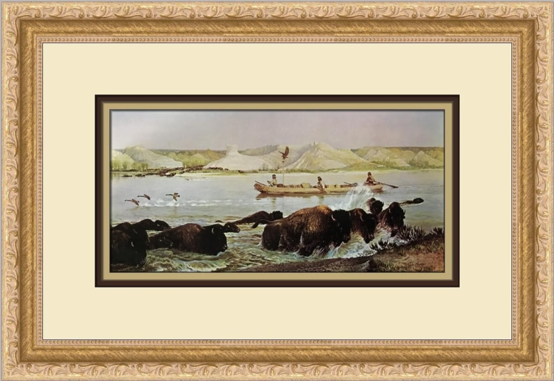 John Clymer George Caitlin Return Journey Custom Framed Print 11x16: John Clymer George Caitlin Return Journey Custom Framed Print 11x16 This exquisite custom framed print titled "George Caitlin Return Journey" by artist John Clymer captures the essence of Impressionis