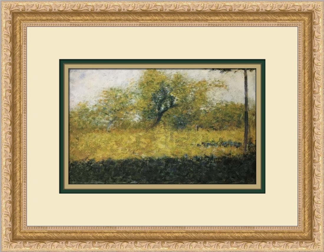 Georges Seurat Edge of the Woods Custom Framed Print 12 x 15: Georges Seurat Edge of the Woods Custom Framed Print 12 x 15 This custom framed print titled "Edge of the Woods in Springtime" by renowned artist Georges Seurat captures the essence of Impressionism.