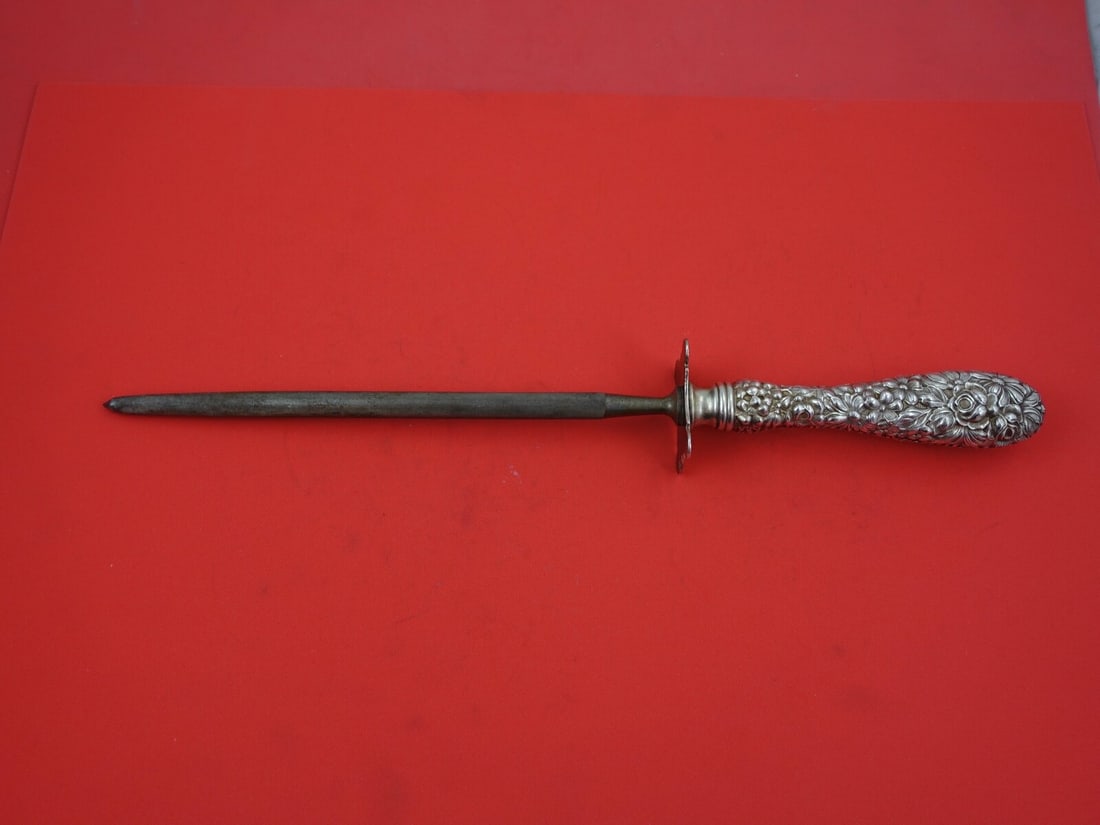 Stieff Rose Sterling Silver Roast Carving Hone 13.5" Hollow Handle: Stieff Rose Sterling Silver Roast Carving Hone 13.5" Hollow Handle Enhance your culinary experience with this exquisite Rose by Stieff Sterling Silver Roast Carving Hone. Crafted by the renowned maker