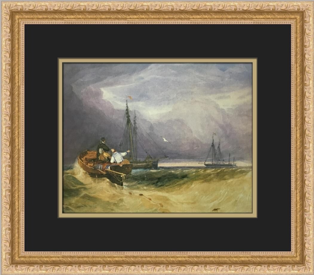 John Sell Cotman Fishing Boats off Yarmouth Framed Print 14 x 16: John Sell Cotman Fishing Boats off Yarmouth Framed Print 14 x 16 This stunning custom framed print titled 'Fishing Boats off Yarmouth' by artist John Sell Cotman captures the serene beauty of fishing
