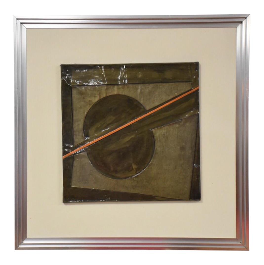 Signed 3D Bronze Tin Abstract Art Piece '76: Signed 3D Bronze Tin Abstract Art Piece '76 Explore this striking three-dimensional abstract art piece made from tin, beautifully signed and dated '76. With a captivating bronze color and a depth of 1