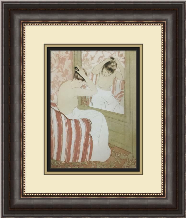 Mary Cassatt The Coiffure Custom Framed Art Print 15x18: Mary Cassatt The Coiffure Custom Framed Art Print 15x18 This custom framed print titled 'The Coiffure' by Mary Cassatt showcases a beautiful representation of Americana figurative art in the Impressio