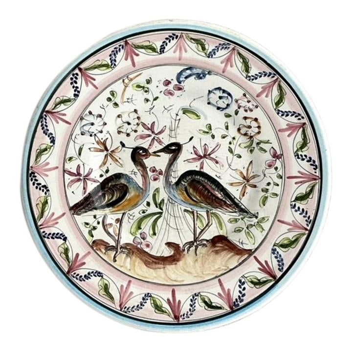Vintage Boho Portuguese Ceramic Hand-Painted Plate with Quail 12.5": Vintage Boho Portuguese Ceramic Hand-Painted Plate with Quail 12.5" Elevate your space with this vintage boho Portuguese hand-painted plate, showcasing a beautifully detailed quail. Crafted with vibra
