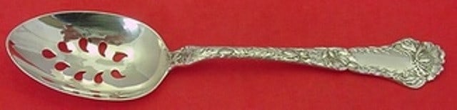 Gorham Poppy Sterling Silver 9-Hole Pierced Serving Spoon 8.5": Gorham Poppy Sterling Silver 9-Hole Pierced Serving Spoon 8.5" This exquisite serving spoon from Gorham's Poppy pattern features a beautiful pierced design with 9 holes, making it both functional and