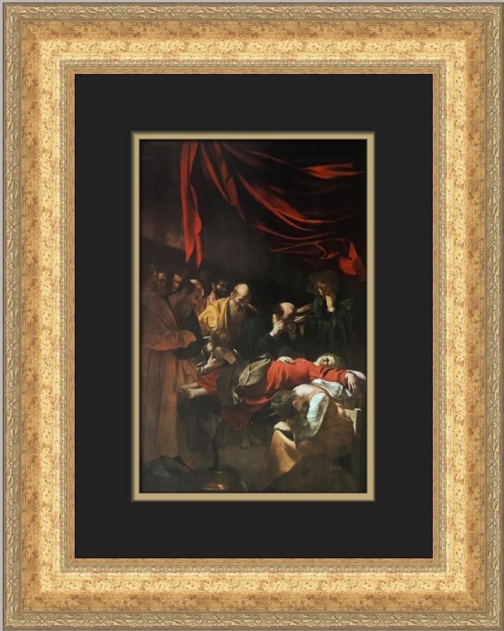 Caravaggio Death of the Virgin Custom Framed Art Print 19x16: Caravaggio Death of the Virgin Custom Framed Art Print 19x16 This exquisite custom framed print titled "Death of the Virgin" by Caravaggio showcases a blend of Expressionism, Impressionism, and Realis