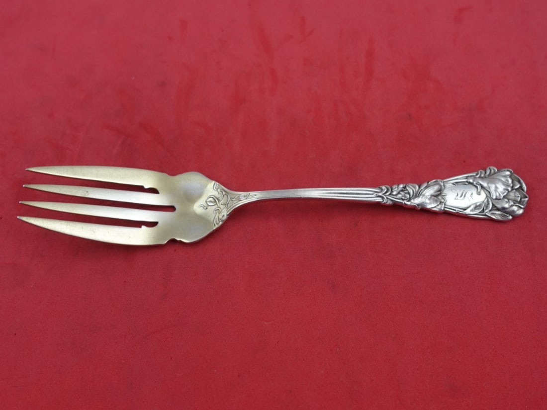 Durgin Magnolia Sterling Silver Salad Fork 6 Inch with Gold Wash: Durgin Magnolia Sterling Silver Salad Fork 6 Inch with Gold Wash This exquisite salad fork features the elegant Magnolia pattern by Durgin, crafted from high-quality sterling silver (.925). Measuring