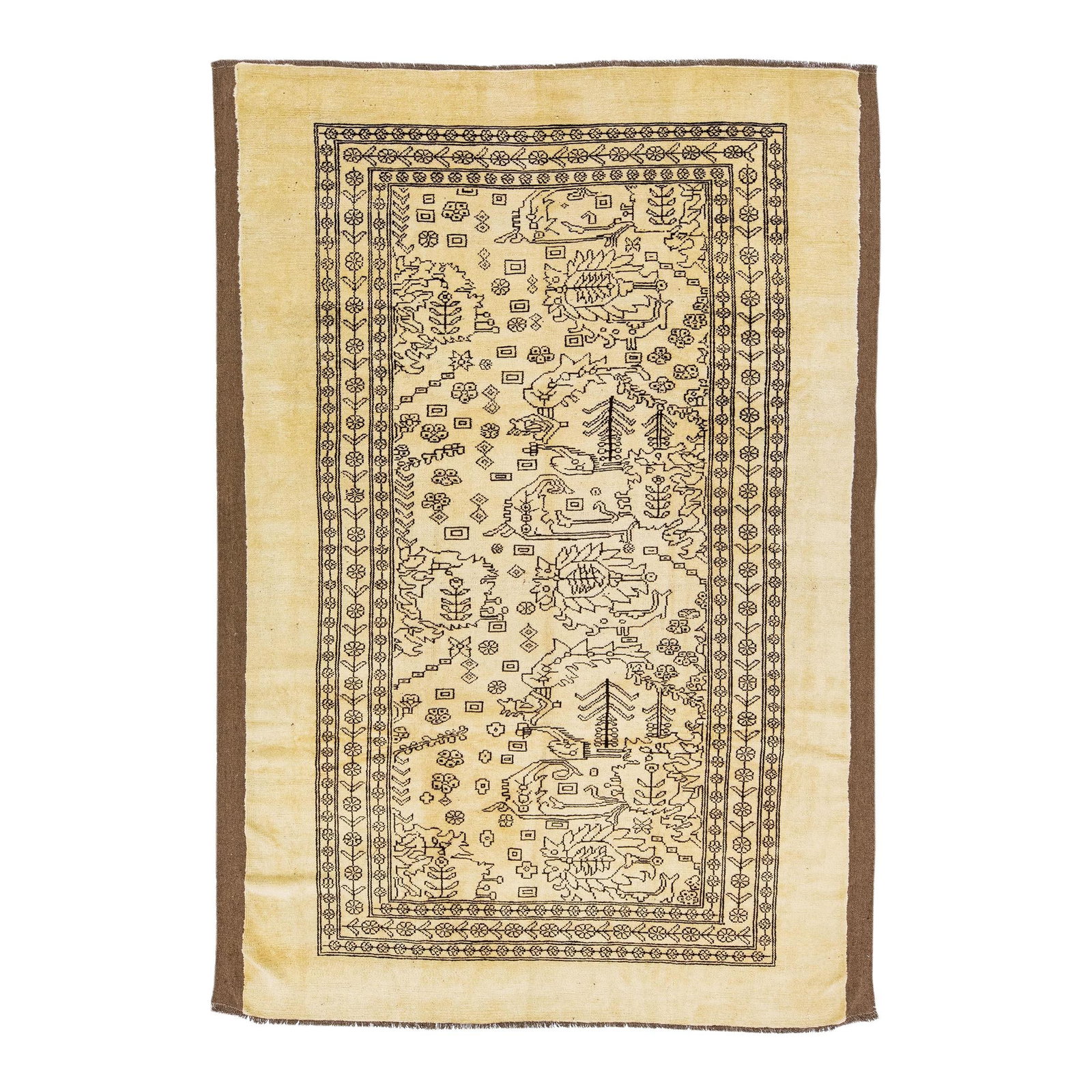 Handmade Beige Brown Wool Rug Mid-Century Modern 8' x 11'2: Handmade Beige Brown Wool Rug Mid-Century Modern 8' x 11'2 Discover the timeless elegance of this Mid-Century Modern style handmade wool rug, inspired by 19th-century regional artisans. Featuring a be