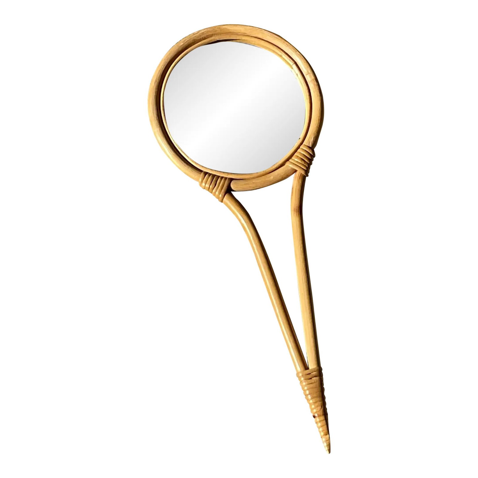 Vintage Bent Bamboo Hand Mirror Coastal Decor 17.5 Inches: Vintage Bent Bamboo Hand Mirror Coastal Decor 17.5 Inches This vintage hand mirror features an elegant design crafted from bent bamboo, offering a unique coastal charm for your vanity. Its sandy color