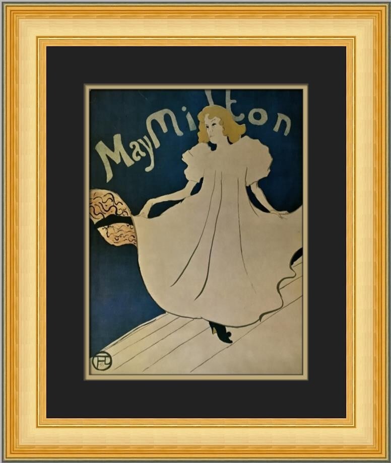 Henri de Toulouse-Lautrec May Milton Custom Framed Impressionist Print: Henri de Toulouse-Lautrec May Milton Custom Framed Impressionist Print This stunning custom framed print features the iconic artwork 'May Milton' by renowned artist Henri de Toulouse-Lautrec. Measurin