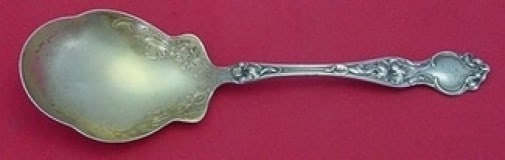 Wallace Violet Sterling Silver Gold Washed Serving Spoon 9 Inch: Wallace Violet Sterling Silver Gold Washed Serving Spoon 9 Inch This exquisite serving spoon from the renowned Wallace brand features the elegant "Violet" pattern. Crafted from high-quality sterling s