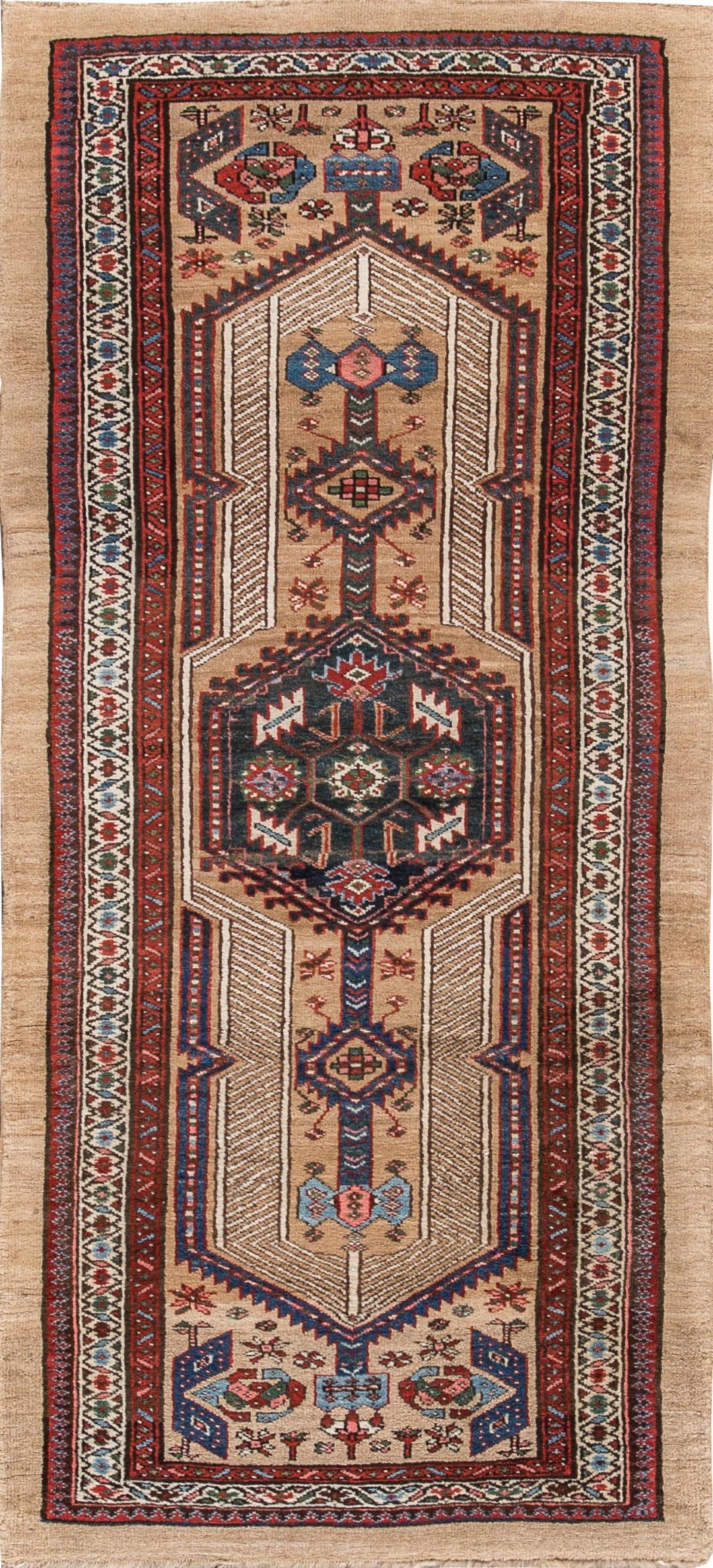 Vintage 1950s Persian Serab Rug 3'3 x 7'5 Geometric Design Wool: Vintage 1950s Persian Serab Rug 3'3 x 7'5 Geometric Design Wool This vintage hand-knotted Persian Serab rug from the 1950s features an intricate geometric design that showcases excellent detailing and