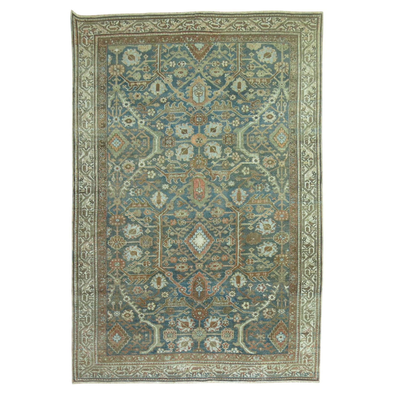 Early 20th Century Persian Malayer Hand-Knotted Wool Rug: Early 20th Century Persian Malayer Hand-Knotted Wool Rug This exquisite early 20th century Persian Malayer rug features a captivating design in rich green, ivory, and copper tones. Hand-knotted from h