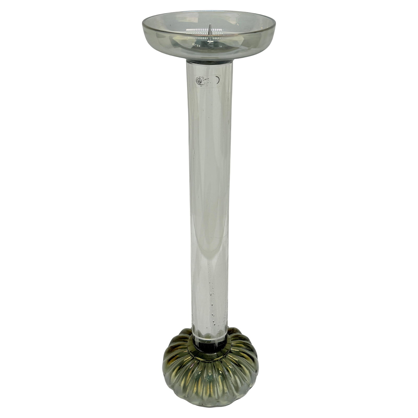 Seguso Vetri d'Arte Murano Mid-Century Modern Glass Torchere Candlestick: Seguso Vetri d'Arte Murano Mid-Century Modern Glass Torchere Candlestick This exquisite altar candlestick or torchere, attributed to Seguso Vetri d'Arte, is a stunning representation of mid-20th centu