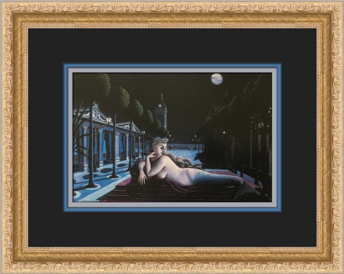 Paul Delvaux A Siren in Full Moonlight Custom Framed Print 1997: Paul Delvaux A Siren in Full Moonlight Custom Framed Print 1997 This stunning custom framed print titled "A Siren in Full Moonlight" by Paul Delvaux captures the essence of Impressionism Realism. Crea
