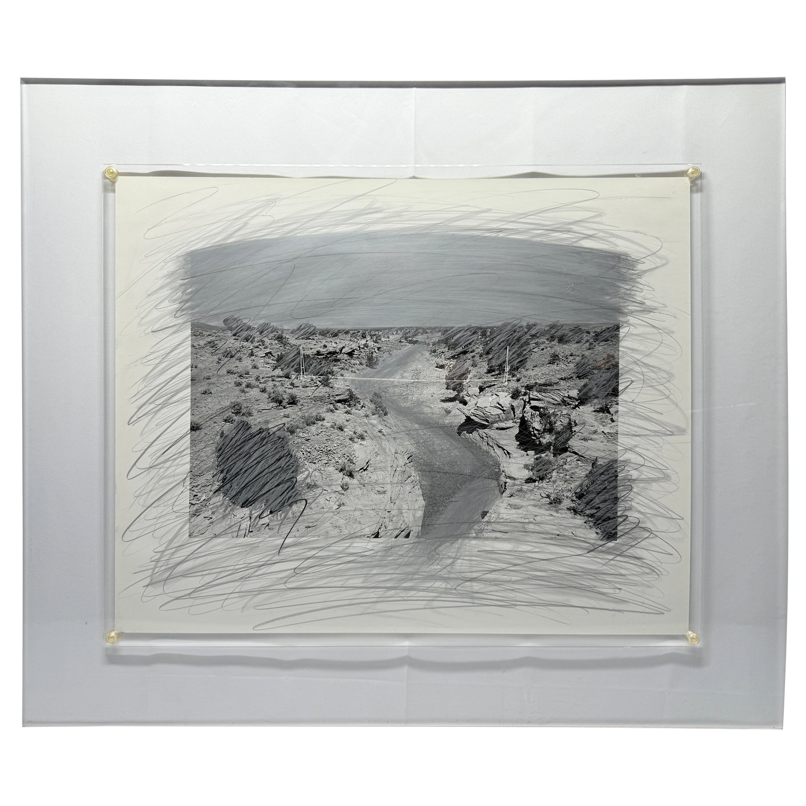 Rick Dingus Signed Navajo Pipeline Graphite on Photograph C. 1980: Rick Dingus Signed Navajo Pipeline Graphite on Photograph C. 1980 Discover a striking piece of contemporary art with Rick Dingus's "Navajo Pipeline," a mixed-media artwork created circa 1980. This inn