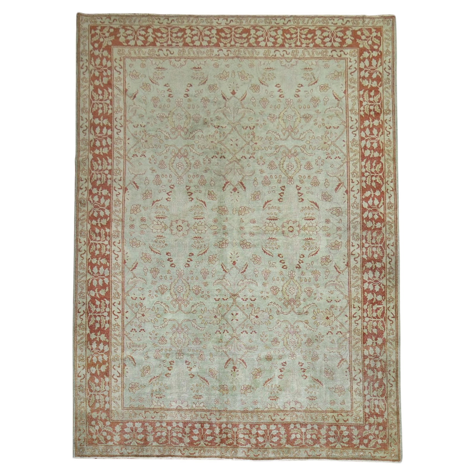 Light Green Antique Persian Tabriz Wool Carpet 8'6'' x 11'4'' 1920s (1 of 10)