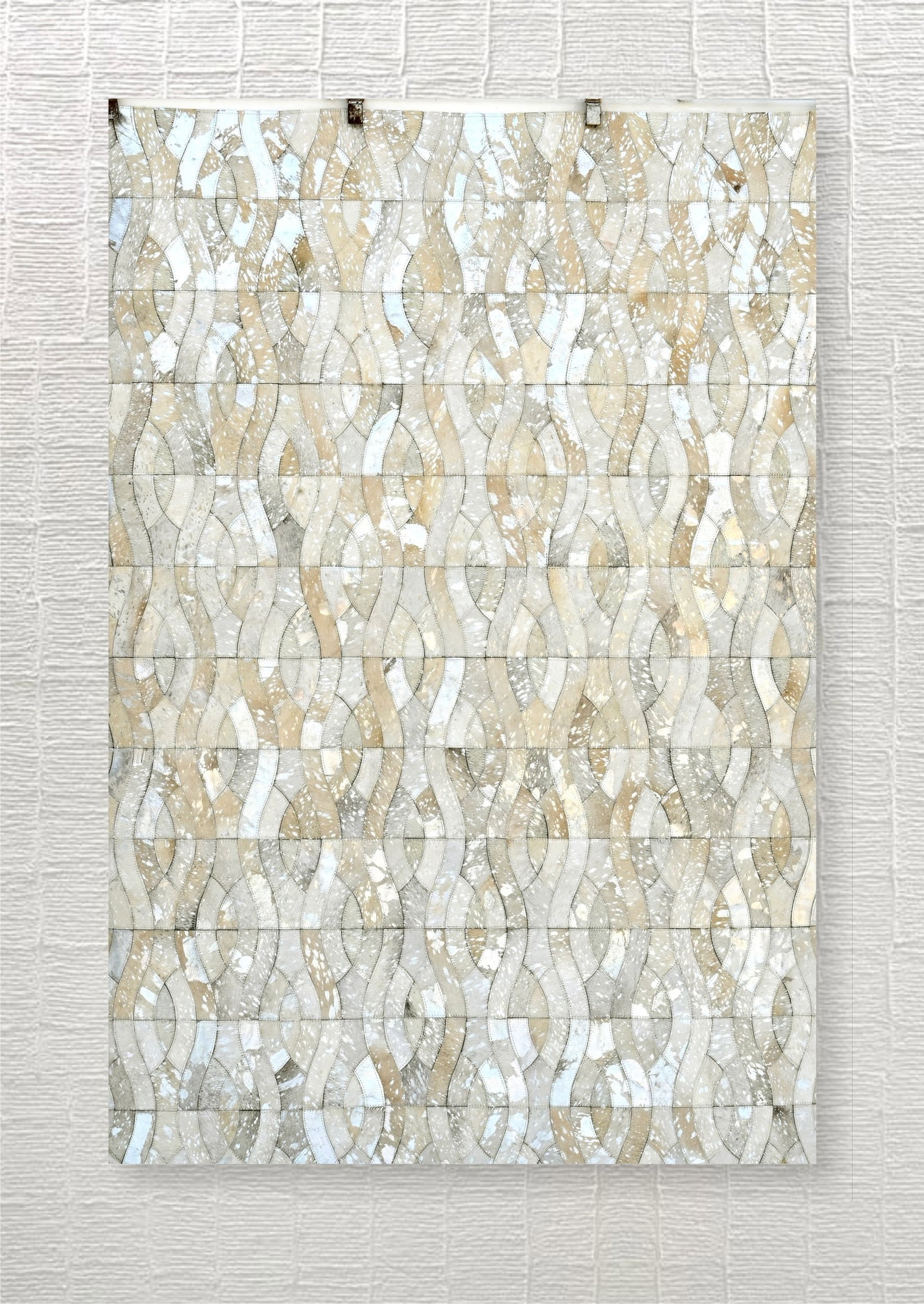 Handmade Geometric Wave Patchwork Cowhide Leather Area Rug 3FT x 5FT (1 of 1)