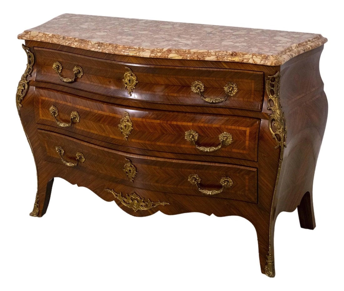 Louis XV Style Commode Chest with Marble Top and Bronze Mounts (1 of 10)