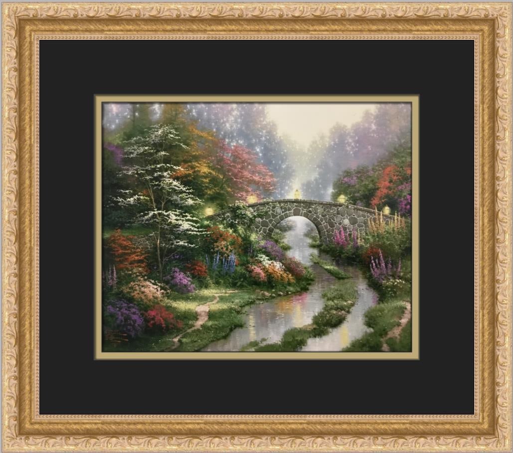 Thomas Kinkade Stillwater Bridge Custom Framed Art Print 14 x 16: Thomas Kinkade Stillwater Bridge Custom Framed Art Print 14 x 16 This stunning Thomas Kinkade artwork titled "Stillwater Bridge" is a beautiful representation of Americana Realism. Measuring 14 inches