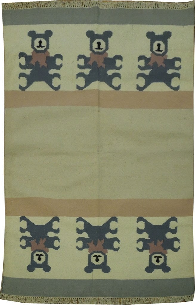 4 x 6 Ivory Handmade Kids Wool Dhurrie Rug from India (1 of 6)