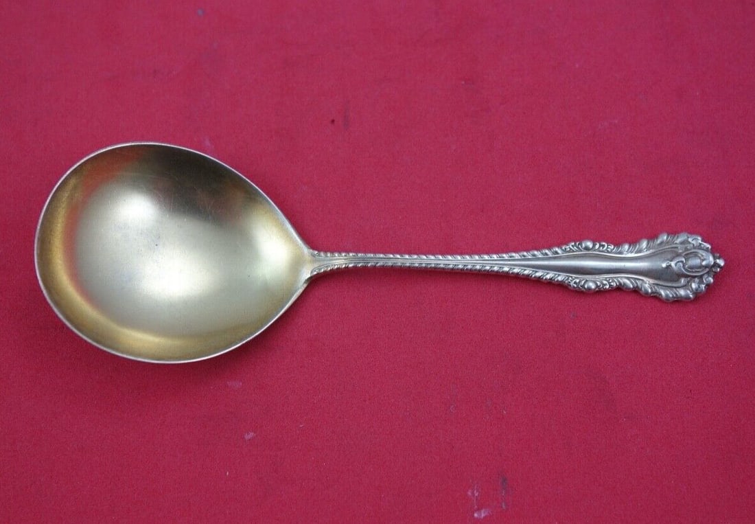 Dominick & Haff Mazarin Sterling Silver Bouillon Soup Spoon Gold Wash 4 3/4": Dominick & Haff Mazarin Sterling Silver Bouillon Soup Spoon Gold Wash 4 3/4" This exquisite bouillon soup spoon from the renowned Mazarin pattern by Dominick & Haff showcases the elegance of sterling