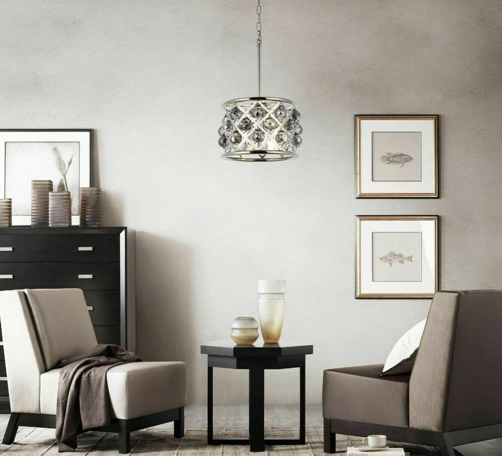 Madison 3-Light Crystal Pendant with Polished Nickel Finish and Silver Shade 12 Inch: Madison 3-Light Crystal Pendant with Polished Nickel Finish and Silver Shade 12 Inch This is a modern pendant chandelier featuring a polished nickel finish and silver shade royal cut crystal balls. Th