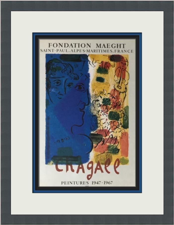 Marc Chagall Blue Profile 1975 Custom Framed Lithograph 17 x 13 (1 of 2)