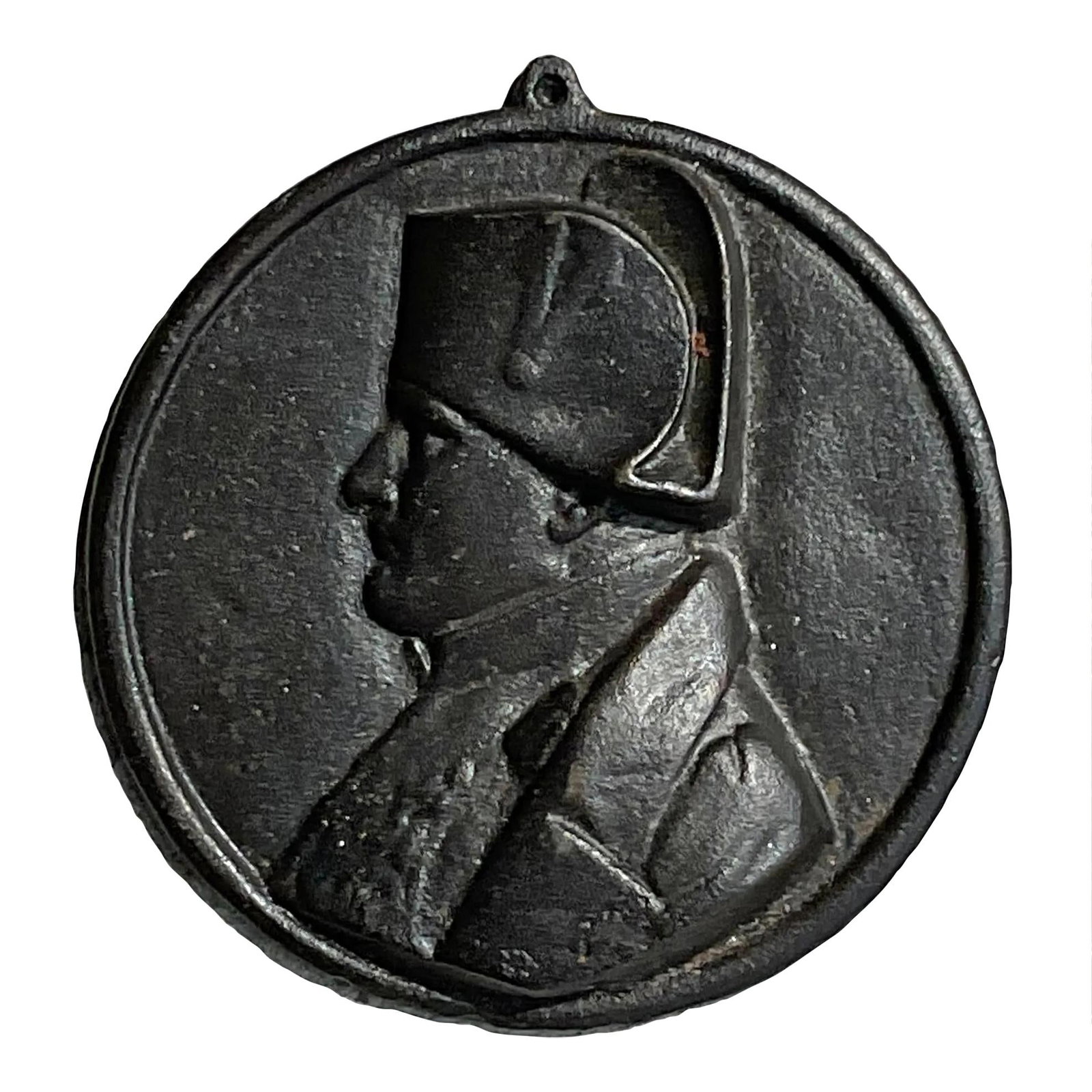 Vintage Boho Cast Iron Napoleon Frieze Medallion 7.25 x 7.75: Vintage Boho Cast Iron Napoleon Frieze Medallion 7.25 x 7.75 This vintage Boho cast iron medallion features a stylish profile frieze of Napoleon in full gear, showcasing intricate craftsmanship. It is