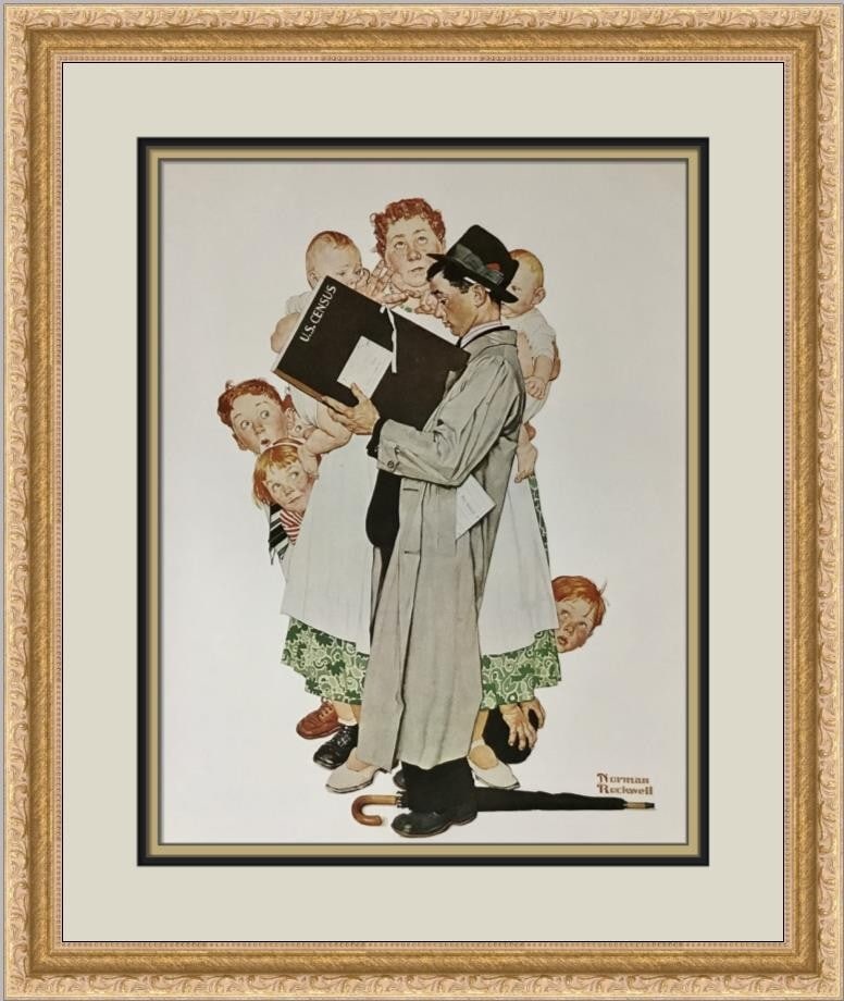 Norman Rockwell Census Taker Custom Framed Print 1979 Americana Art (1 of 2)