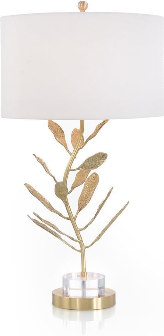 Plumeria Branch Table Lamp with Linen Shade Art Nouveau Style (1 of 1)