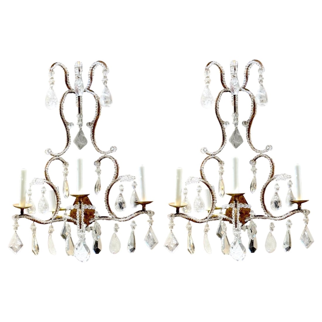 Italian Neoclassical Rock Crystal Wall Sconces Set of 2 1960s (1 of 12)