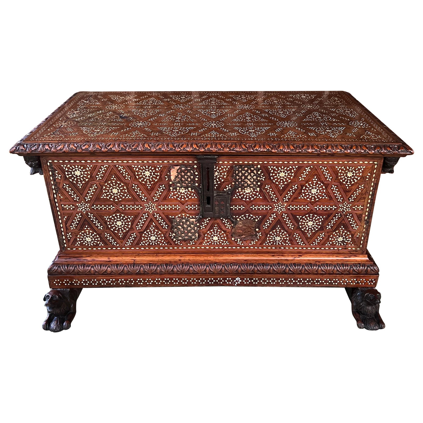 18th Century Damascus Anglo Indian Bone Inlaid Walnut Blanket Chest (1 of 16)