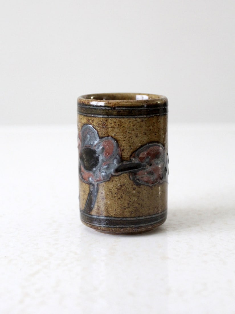 Mid-Century Otagiri Japanese Stoneware Floral Cup Vase (1 of 8)