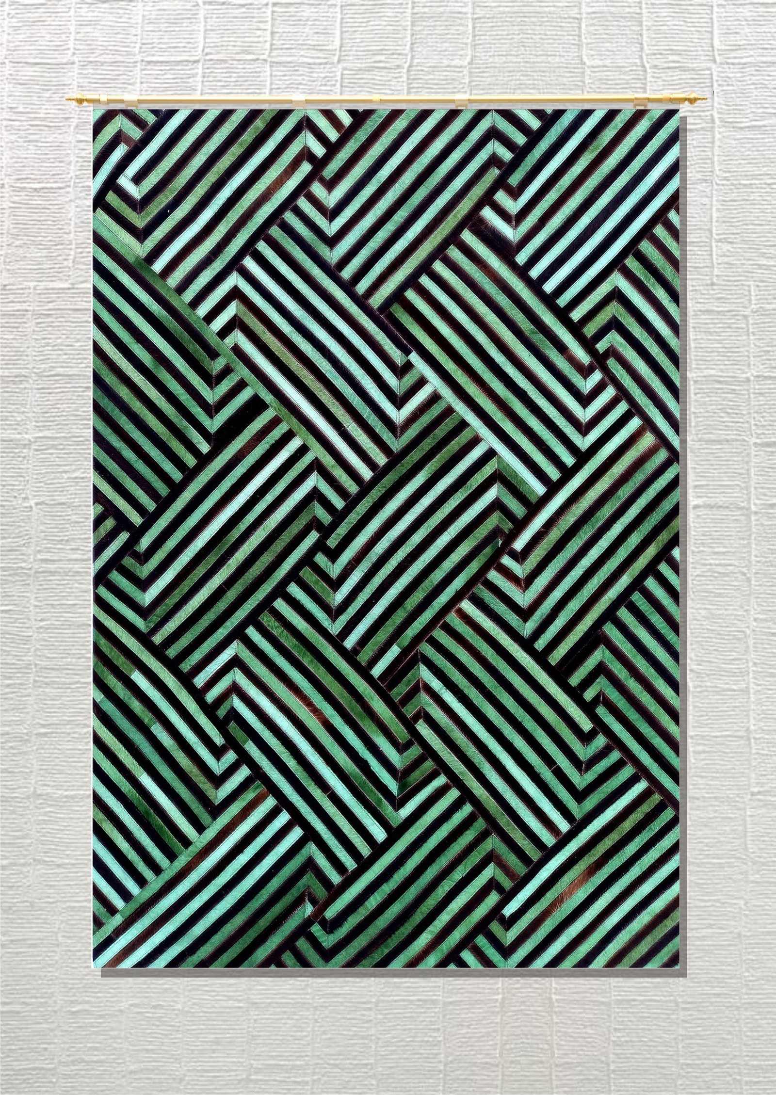 Handmade 3D Geometric Patchwork Cowhide Leather Rug Emerald Obsidian 3ft x 5ft (1 of 1)