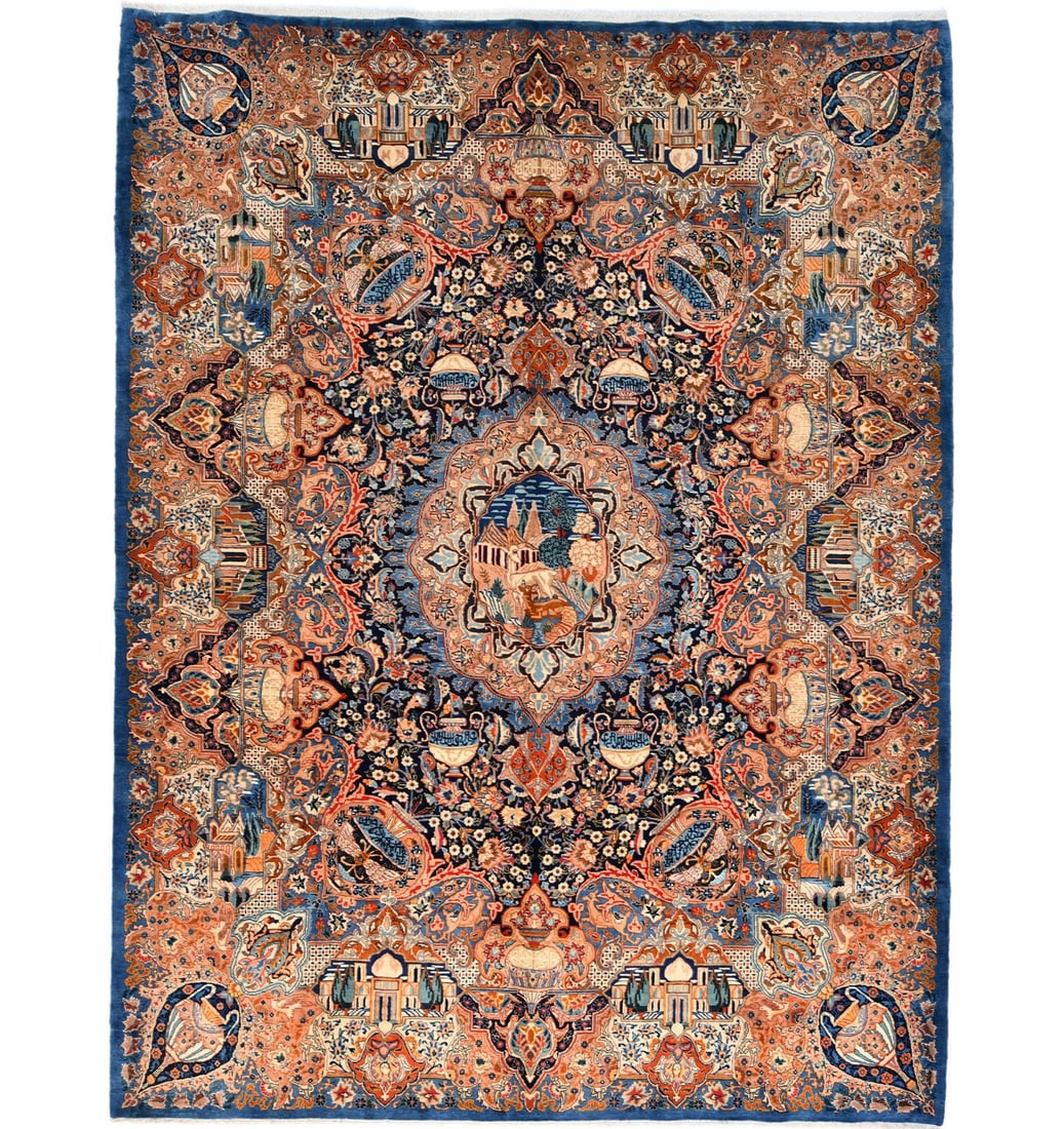 Vintage Handmade 10x13 Dark Purple Wool Oriental Rug Pictorial Design (1 of 18)