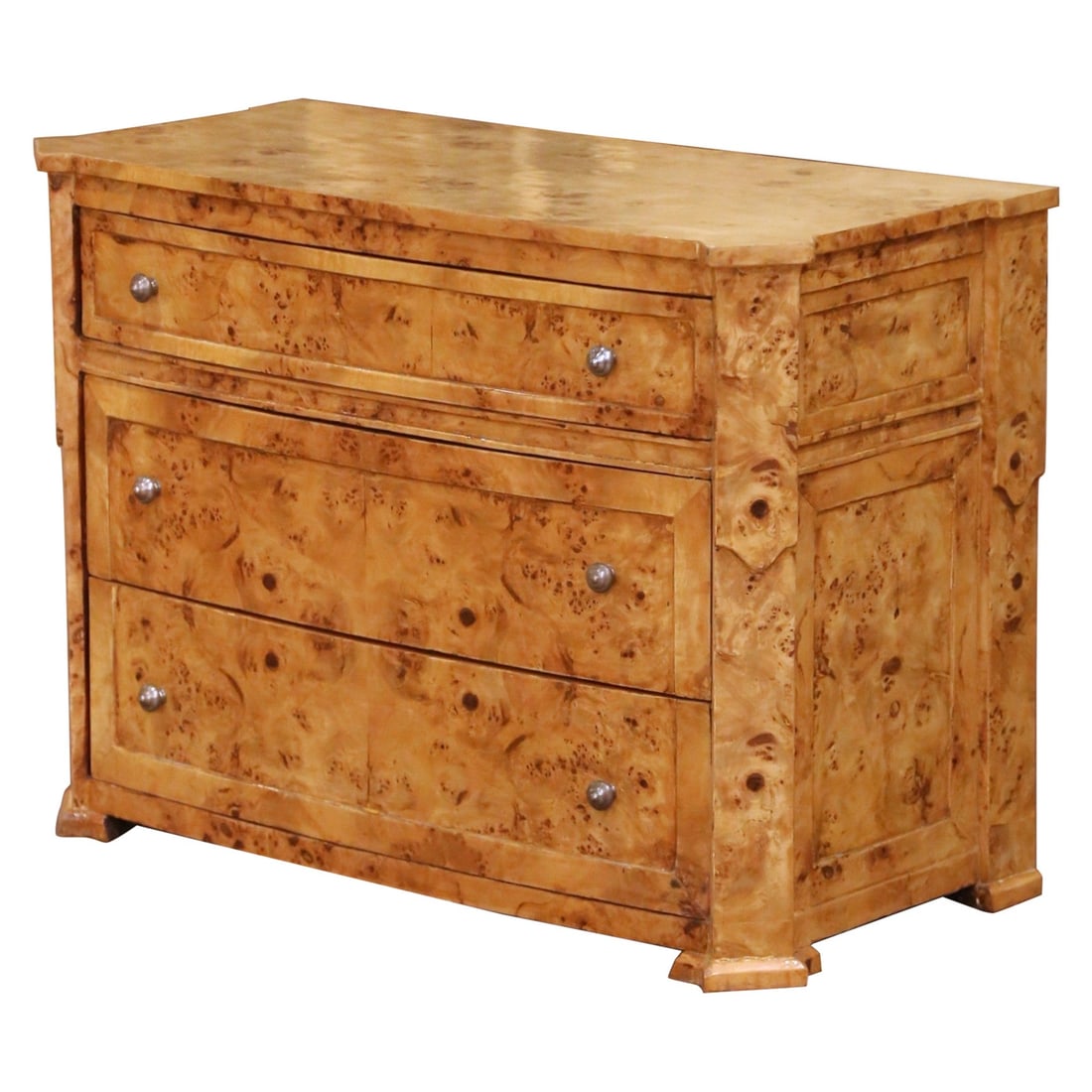 French Burl Elm Chest in Charles X Style Three-Drawer Mid-Century Commode (1 of 10)