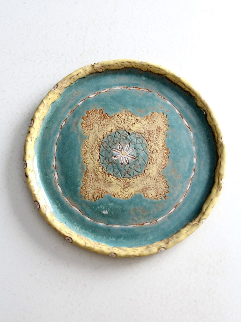 Handmade Vintage Studio Pottery Plate with Floral Design 11.75" (1 of 8)