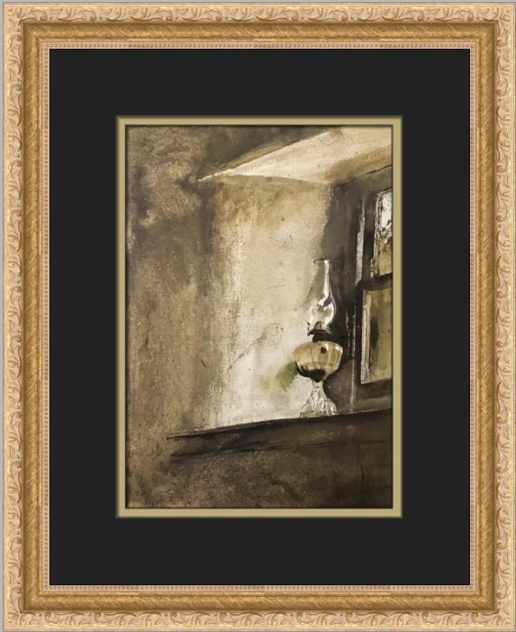 Andrew Wyeth Anna's Lamp Custom Framed Print 1976 Expressionism: Andrew Wyeth Anna's Lamp Custom Framed Print 1976 Expressionism Enhance your art collection with this stunning custom framed print of "Anna's Lamp" by renowned artist Andrew Wyeth. This medium-sized p