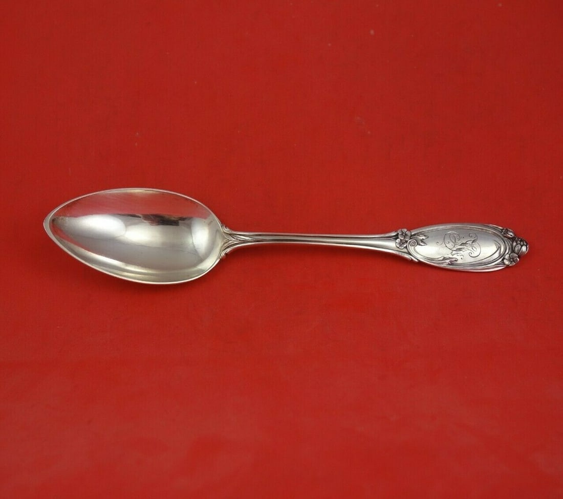 Elegant Russian Sterling Silver Dinner Spoon 8 1/4" Monogrammed Heirloom (1 of 3)