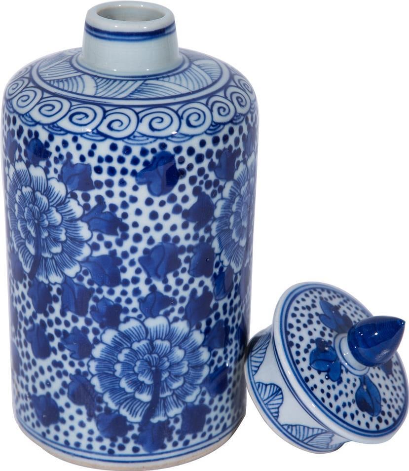 Chinoiserie Peony Lidded Tea Jar Hand-Crafted Ceramic 9H (1 of 3)