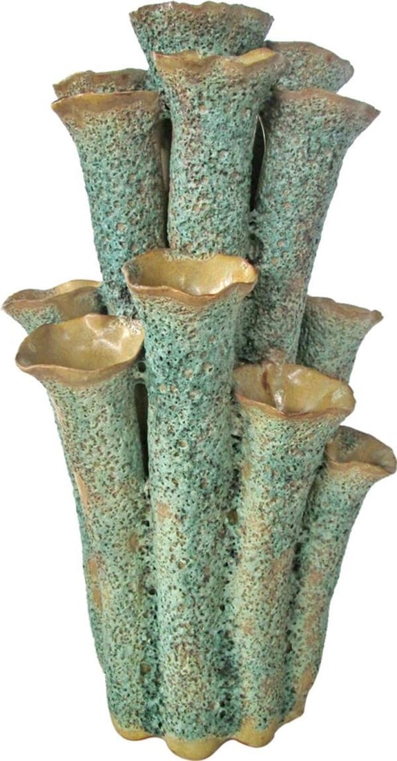 Modern Coral Green Vase 16.5H 10W 9D (1 of 2)