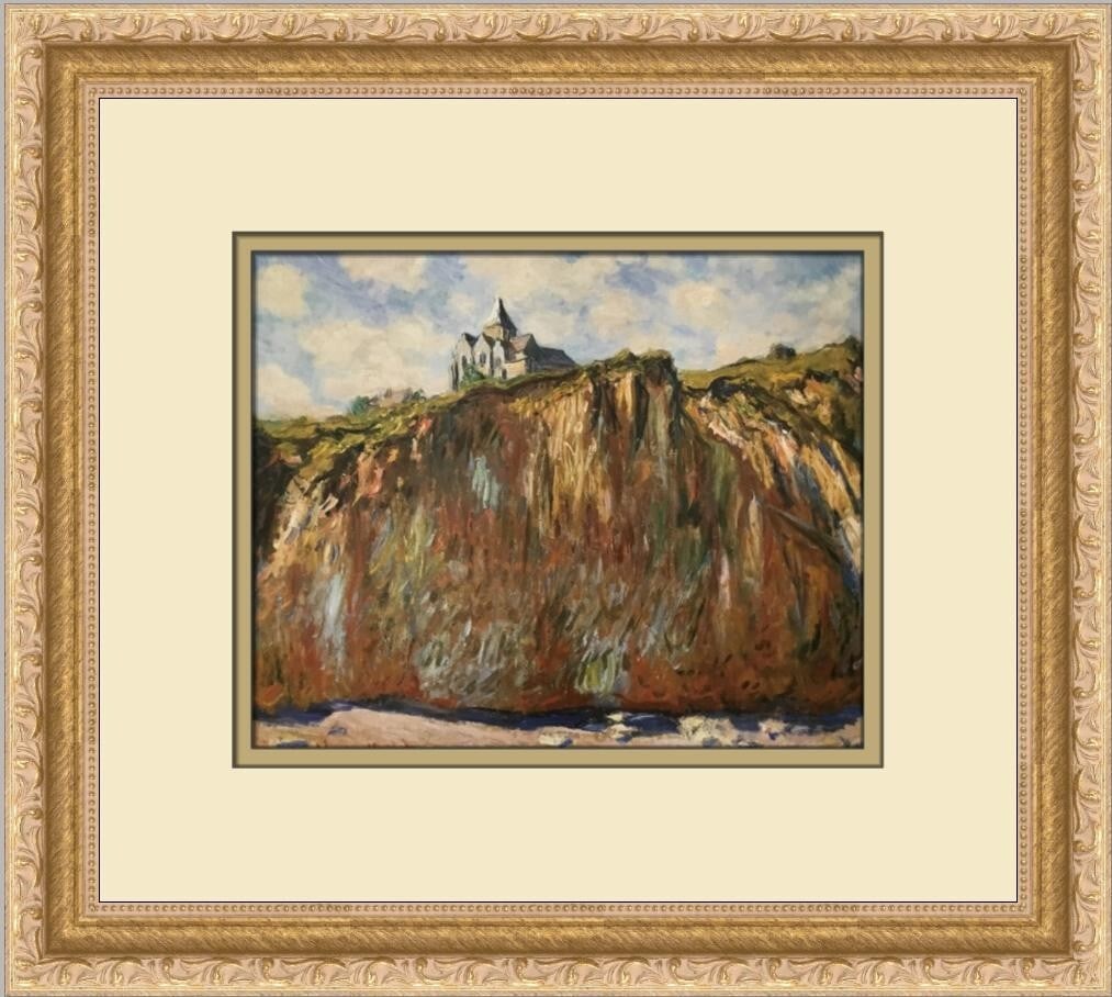 Claude Monet Church at Varengeville Custom Framed Art Print 1982: Claude Monet Church at Varengeville Custom Framed Art Print 1982 Enhance your art collection with this stunning custom framed print of Claude Monet's "Church at Varengeville." Measuring 13" x 14" over