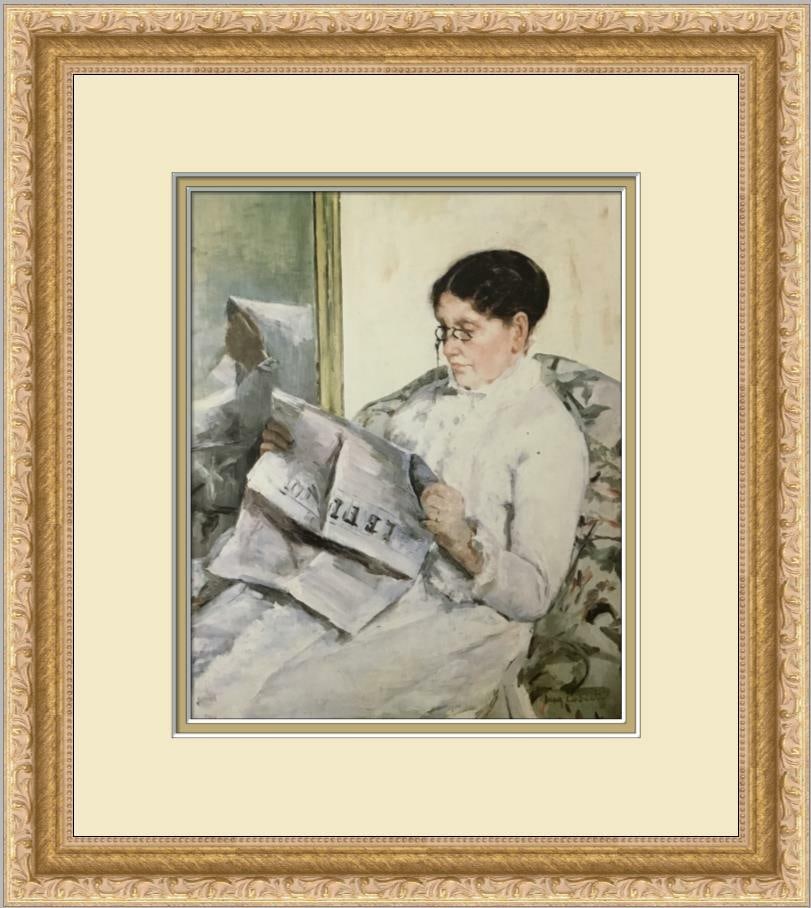 Mary Cassatt Reading Le Figaro Custom Framed Offset Lithograph (1 of 2)