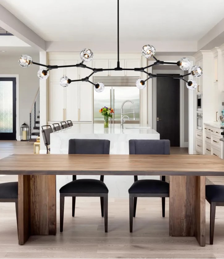 Zayne 10 Light Black Crystal Pendant Chandelier for Dining or Kitchen: Zayne 10 Light Black Crystal Pendant Chandelier for Dining or Kitchen This modern pendant chandelier features 10 lights and a black finish with clear crystal shades. Designed for indoor installation,