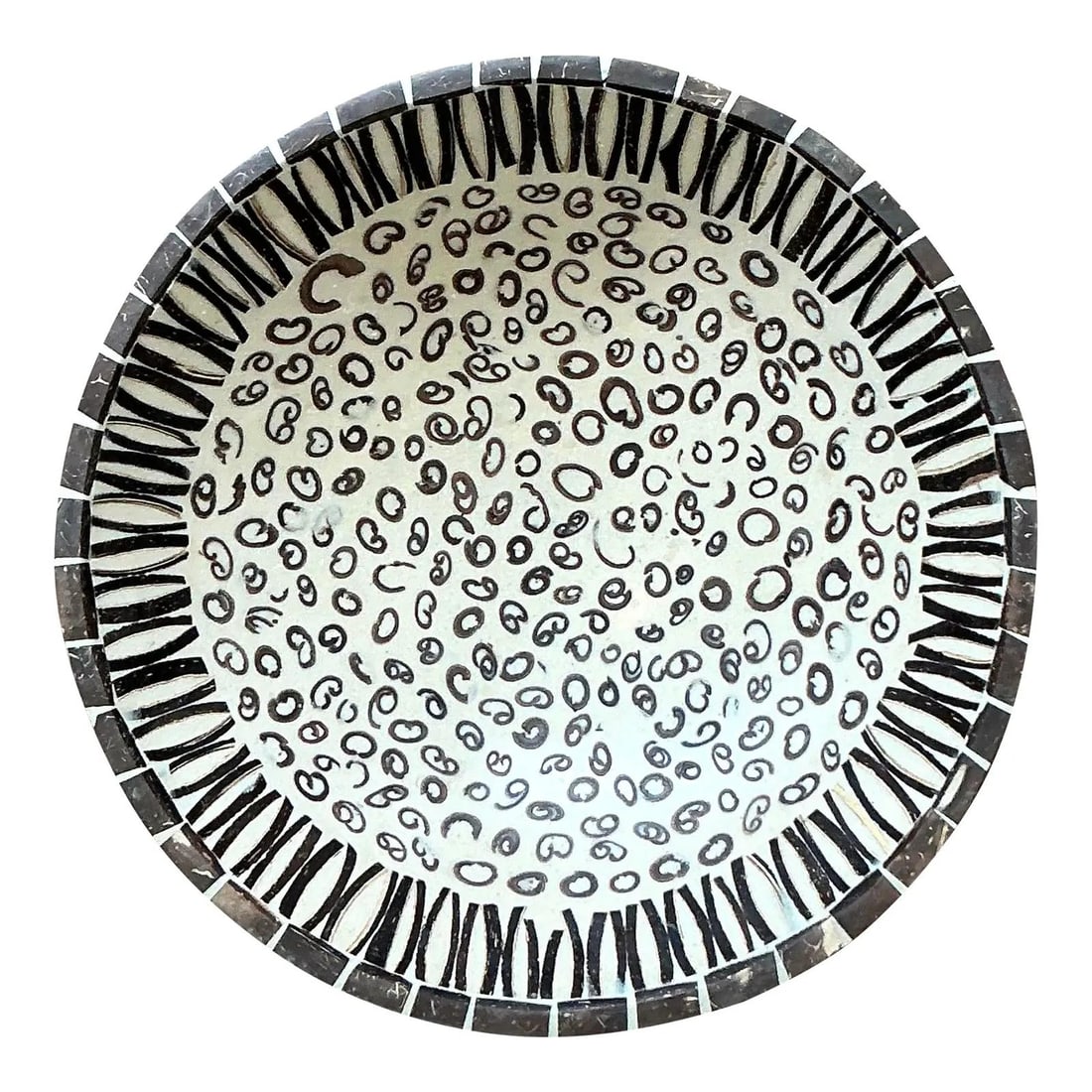 Hand-Carved Coconut Shell Decorative Bowl with Tribal Boho Patterns 10 Inch (1 of 7)